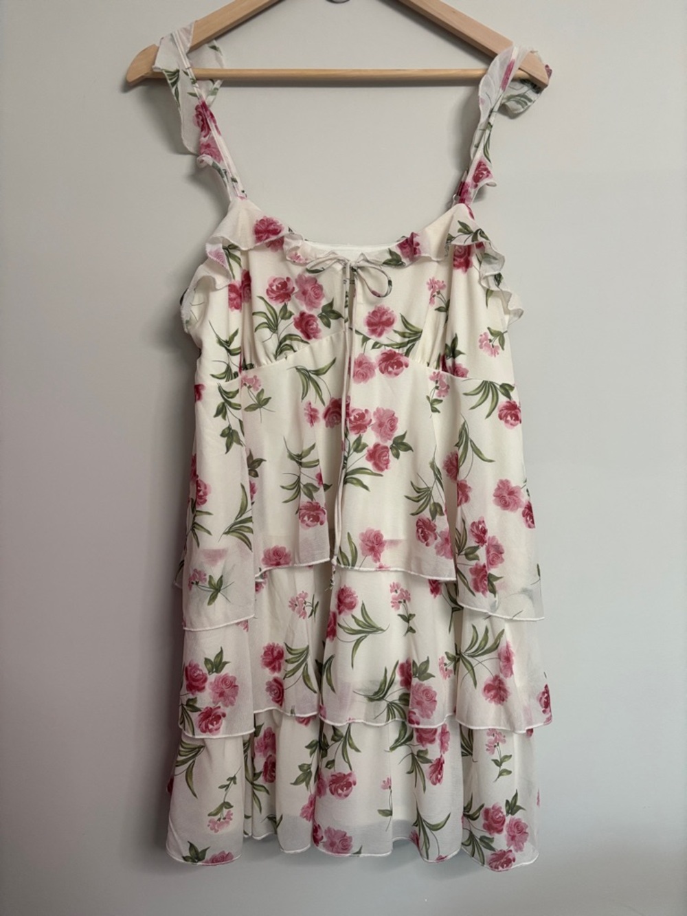 wild fable Cream Floral Tiered Mini Dress with Pink Roses NWT L Large NWT